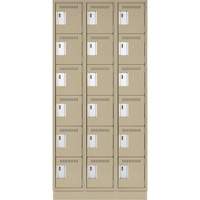 Clean Line Lockerette, 6 -tier, Bank of 3, 36" x 18" x 76", Steel, Beige, Rivet (Assembled) Dufferin Supply