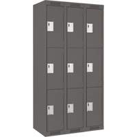 Clean Line Lockers, 3 -tier, Bank of 3, 36" x 18" x 72", Steel, Charcoal, Rivet (Assembled) Dufferin Supply