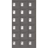 Clean Line Lockerette, 6 -tier, Bank of 3, 36" x 18" x 72", Steel, Charcoal, Rivet (Assembled) Dufferin Supply
