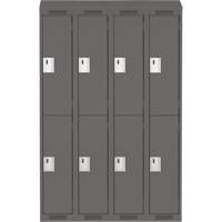 Clean Line Lockers, 2 -tier, Bank of 4, 48" x 18" x 78", Steel, Charcoal, Rivet (Assembled) Dufferin Supply