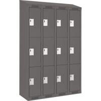 Clean Line Lockers, 3 -tier, Bank of 4, 48" x 18" x 78", Steel, Charcoal, Rivet (Assembled) Dufferin Supply