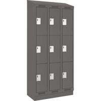 Clean Line Lockers, 3 -tier, Bank of 3, 36" x 18" x 82", Steel, Charcoal, Rivet (Assembled) Dufferin Supply