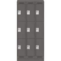 Clean Line Lockers, 3 -tier, Bank of 3, 36" x 18" x 82", Steel, Charcoal, Rivet (Assembled) Dufferin Supply