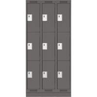 Clean Line Lockers, 3 -tier, Bank of 3, 36" x 18" x 76", Steel, Charcoal, Rivet (Assembled) Dufferin Supply