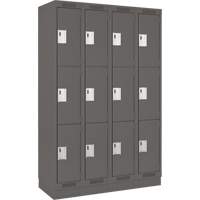 Clean Line Lockers, 3 -tier, Bank of 4, 48" x 18" x 76", Steel, Charcoal, Rivet (Assembled) Dufferin Supply