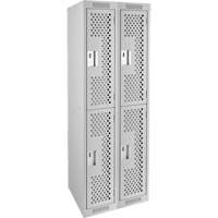Clean Line Lockers, 2 -tier, Bank of 2, 24" x 15" x 72", Steel, Grey, Rivet (Assembled), Perforated Dufferin Supply