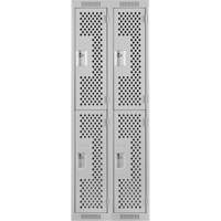 Clean Line Lockers, 2 -tier, Bank of 2, 24" x 15" x 72", Steel, Grey, Rivet (Assembled), Perforated Dufferin Supply