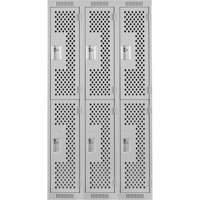Clean Line Lockers, 2 -tier, Bank of 3, 36" x 15" x 72", Steel, Grey, Rivet (Assembled), Perforated Dufferin Supply