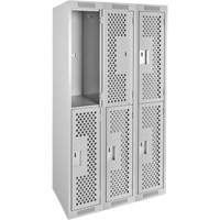 Clean Line Lockers, 2 -tier, Bank of 3, 36" x 15" x 72", Steel, Grey, Rivet (Assembled), Perforated Dufferin Supply