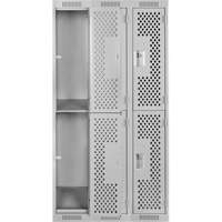 Clean Line Lockers, 2 -tier, Bank of 3, 36" x 15" x 72", Steel, Grey, Rivet (Assembled), Perforated Dufferin Supply
