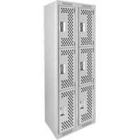 Clean Line Lockers, 3 -tier, Bank of 2, 24" x 12" x 72", Steel, Grey, Rivet (Assembled), Perforated Dufferin Supply