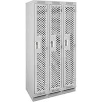 Clean Line Lockers, Bank of 3, 36" x 15" x 76", Steel, Grey, Rivet (Assembled), Perforated Dufferin Supply