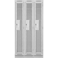 Clean Line Lockers, Bank of 3, 36" x 15" x 76", Steel, Grey, Rivet (Assembled), Perforated Dufferin Supply