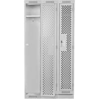 Clean Line Lockers, Bank of 3, 36" x 15" x 76", Steel, Grey, Rivet (Assembled), Perforated Dufferin Supply
