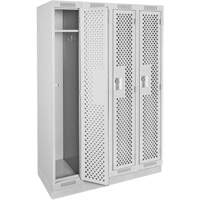 Clean Line Lockers, Bank of 4, 48" x 15" x 76", Steel, Grey, Rivet (Assembled), Perforated Dufferin Supply