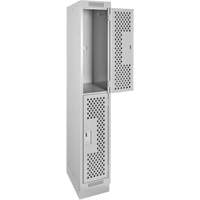 Clean Line Lockers, 2 -tier, 12" x 15" x 76", Steel, Grey, Rivet (Assembled), Perforated Dufferin Supply