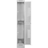 Clean Line Lockers, 2 -tier, 12" x 15" x 76", Steel, Grey, Rivet (Assembled), Perforated Dufferin Supply