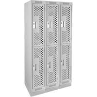 Clean Line Lockers, 2 -tier, Bank of 3, 36" x 12" x 76", Steel, Grey, Rivet (Assembled), Perforated Dufferin Supply