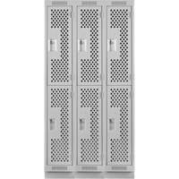 Clean Line Lockers, 2 -tier, Bank of 3, 36" x 12" x 76", Steel, Grey, Rivet (Assembled), Perforated Dufferin Supply