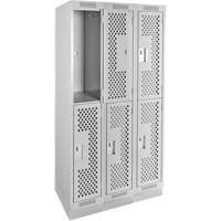 Clean Line Lockers, 2 -tier, Bank of 3, 36" x 12" x 76", Steel, Grey, Rivet (Assembled), Perforated Dufferin Supply