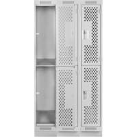 Clean Line Lockers, 2 -tier, Bank of 3, 36" x 12" x 76", Steel, Grey, Rivet (Assembled), Perforated Dufferin Supply