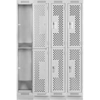 Clean Line Lockers, 2 -tier, Bank of 4, 48" x 12" x 76", Steel, Grey, Rivet (Assembled), Perforated Dufferin Supply