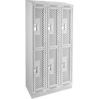 Clean Line Lockers, 2 -tier, Bank of 3, 36" x 15" x 82", Steel, Grey, Rivet (Assembled), Perforated Dufferin Supply