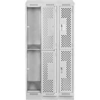 Clean Line Lockers, 2 -tier, Bank of 3, 36" x 15" x 82", Steel, Grey, Rivet (Assembled), Perforated Dufferin Supply