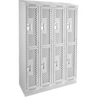 Clean Line Lockers, 2 -tier, Bank of 4, 48" x 15" x 82", Steel, Grey, Rivet (Assembled), Perforated Dufferin Supply