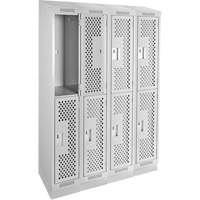 Clean Line Lockers, 2 -tier, Bank of 4, 48" x 15" x 82", Steel, Grey, Rivet (Assembled), Perforated Dufferin Supply