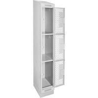 Clean Line Lockers, 3 -tier, 12" x 18" x 82", Steel, Grey, Rivet (Assembled), Perforated Dufferin Supply