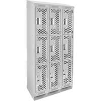 Clean Line Lockers, 3 -tier, Bank of 3, 36" x 18" x 82", Steel, Grey, Rivet (Assembled), Perforated Dufferin Supply