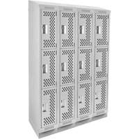 Clean Line Lockers, 3 -tier, Bank of 4, 48" x 18" x 82", Steel, Grey, Rivet (Assembled), Perforated Dufferin Supply
