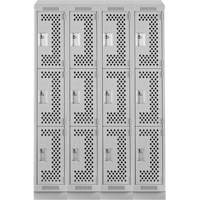 Clean Line Lockers, 3 -tier, Bank of 4, 48" x 18" x 82", Steel, Grey, Rivet (Assembled), Perforated Dufferin Supply