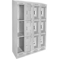 Clean Line Lockers, 3 -tier, Bank of 4, 48" x 18" x 82", Steel, Grey, Rivet (Assembled), Perforated Dufferin Supply