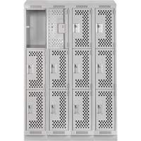 Clean Line Lockers, 3 -tier, Bank of 4, 48" x 18" x 82", Steel, Grey, Rivet (Assembled), Perforated Dufferin Supply