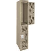 Clean Line Lockers, 2 -tier, 12" x 15" x 72", Steel, Beige, Rivet (Assembled), Perforated Dufferin Supply