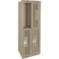 Clean Line Lockers, 2 -tier, Bank of 2, 24" x 12" x 72", Steel, Beige, Rivet (Assembled), Perforated Dufferin Supply