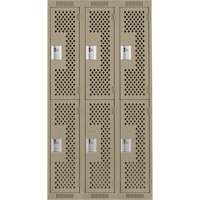 Casiers Clean Line, 2 niveaux, Bloc de 3, 36" x 12" x 72", Acier, Beige, Rivet (assembl&eacute;), Perfor&eacute; Dufferin Supply