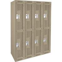 Clean Line Lockers, 2 -tier, Bank of 4, 48" x 15" x 72", Steel, Beige, Rivet (Assembled), Perforated Dufferin Supply