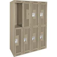 Clean Line Lockers, 2 -tier, Bank of 4, 48" x 15" x 72", Steel, Beige, Rivet (Assembled), Perforated Dufferin Supply