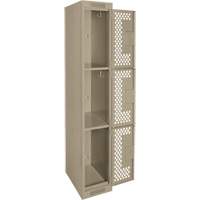 Clean Line Lockers, 3 -tier, 12" x 12" x 72", Steel, Beige, Rivet (Assembled), Perforated Dufferin Supply