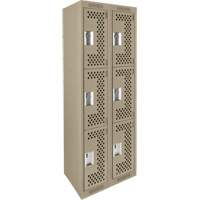 Clean Line Lockers, 3 -tier, Bank of 2, 24" x 12" x 72", Steel, Beige, Rivet (Assembled), Perforated Dufferin Supply