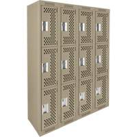 Clean Line Lockers, 3 -tier, Bank of 4, 48" x 12" x 72", Steel, Beige, Rivet (Assembled), Perforated Dufferin Supply
