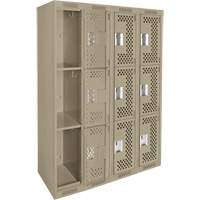 Clean Line Lockers, 3 -tier, Bank of 4, 48" x 12" x 72", Steel, Beige, Rivet (Assembled), Perforated Dufferin Supply
