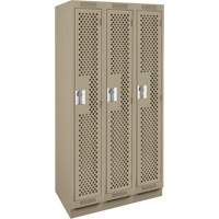 Clean Line Lockers, Bank of 3, 36" x 15" x 76", Steel, Beige, Rivet (Assembled), Perforated Dufferin Supply