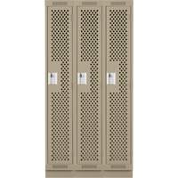 Clean Line Lockers, Bank of 3, 36" x 15" x 76", Steel, Beige, Rivet (Assembled), Perforated Dufferin Supply