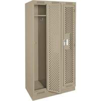 Clean Line Lockers, Bank of 3, 36" x 15" x 76", Steel, Beige, Rivet (Assembled), Perforated Dufferin Supply