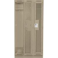 Clean Line Lockers, Bank of 3, 36" x 15" x 76", Steel, Beige, Rivet (Assembled), Perforated Dufferin Supply