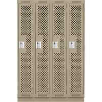 Clean Line Lockers, Bank of 4, 48" x 15" x 76", Steel, Beige, Rivet (Assembled), Perforated Dufferin Supply